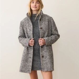 Marine Layer Black and White Herringbone Stephanie Cocoon Coat - Small
